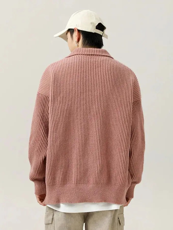 Lazy Style Japanese High Neck Cardigan Sweater Mens Autumn Winter Solid Warm Knit Sweater Loose Standing Collar Jacket Soft 241011
