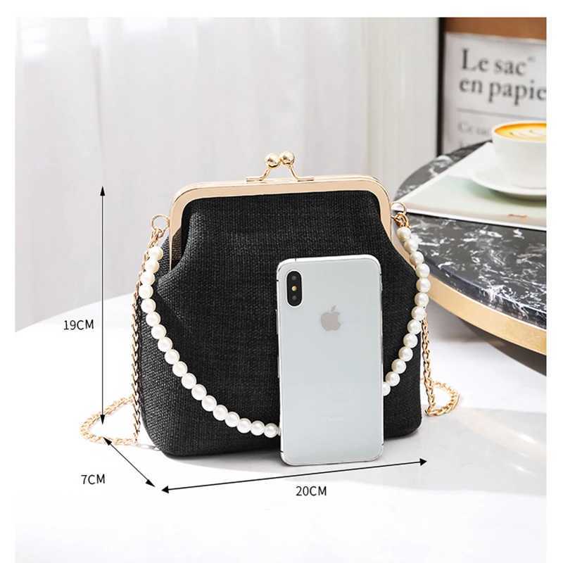 Womens pearl handbag womens wallet and handbag kiss lock chain strap crossover mini messenger bag M241014