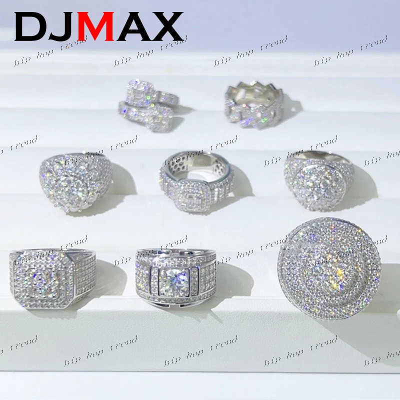 2024 Hip Hop DJMAX Full Moissanite Rings For Men Original 925 Sterling Silver Men and Womens Moissanite Finger Ring Best Gifts