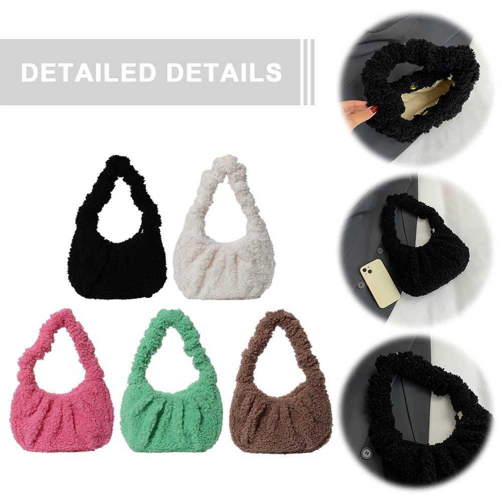 Furry Tote Bag Small Ruched Hand Purse Lambswool Cute Mini Faux Fur Winter Fuzzy Pursess and Handbag for Ladies Lady 241014