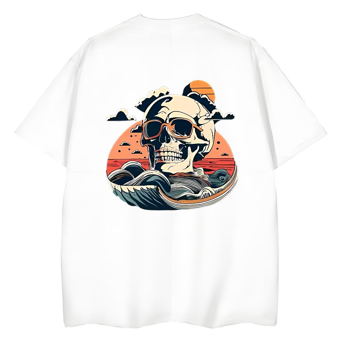 Stylist Women T Shirts 100% Cotton 230g Breathable Street Casual skull Lady T shirt Loose Black Oversized Clothes Shirt