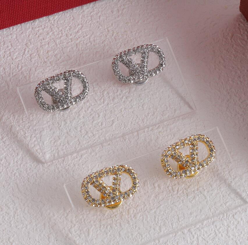 Designer Fashion Stud Earrings Full Diamond 18K Gold Silver Letters Earring Accessories Eardrop aretes orecchini for Women Men High Quality Jewelry Gifts