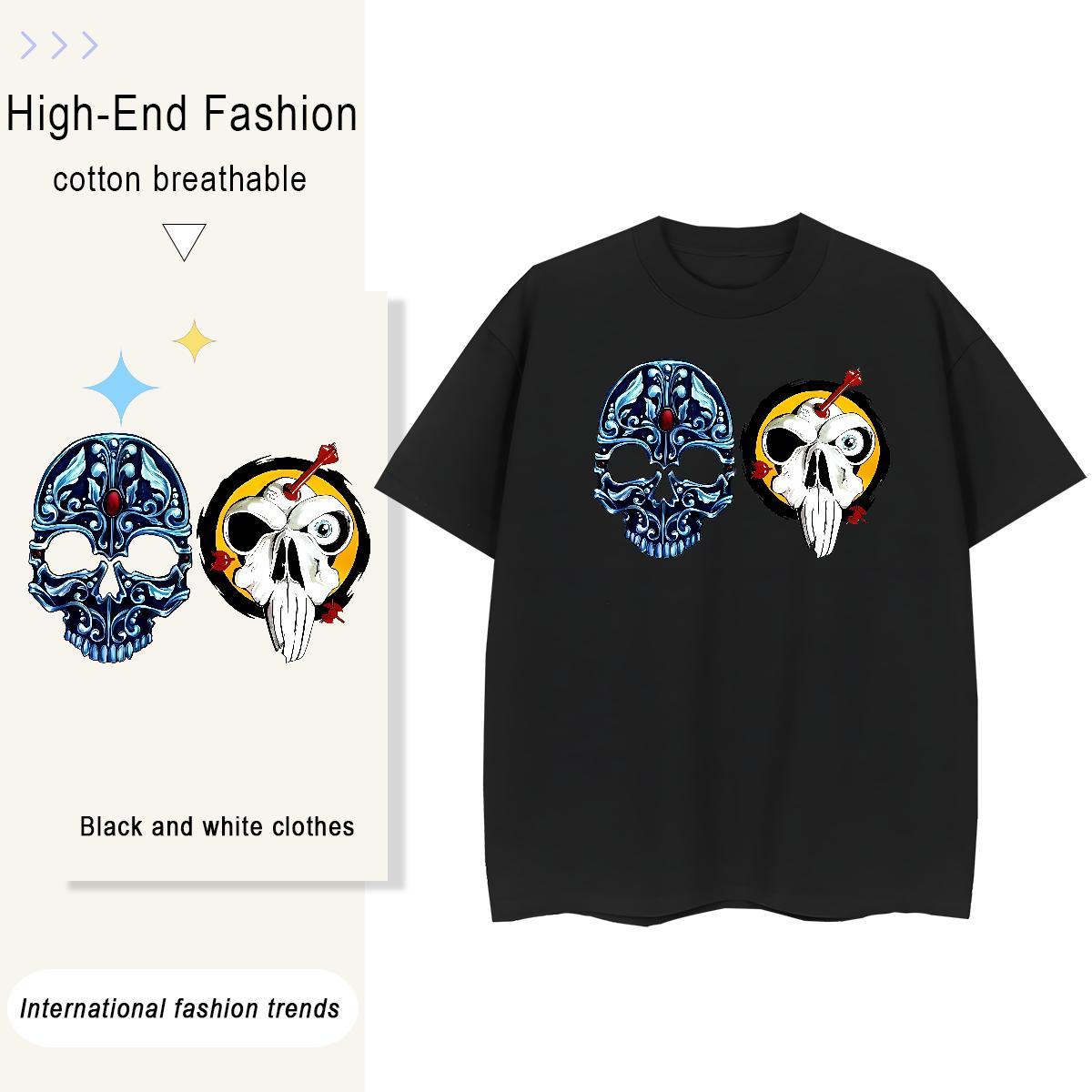 Designer Womens T Shirts 100% Cotton 230g Breathable Crew Neck Beach skull Unisex Tshirts Designer Nice Anime Oversized Clothes