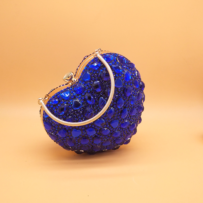 BaoYaFang AB crystal royal blue Fucshia Heart handbags woman Luxury Wedding Purse Ladies Party evening bags Chain Shoulder Bags