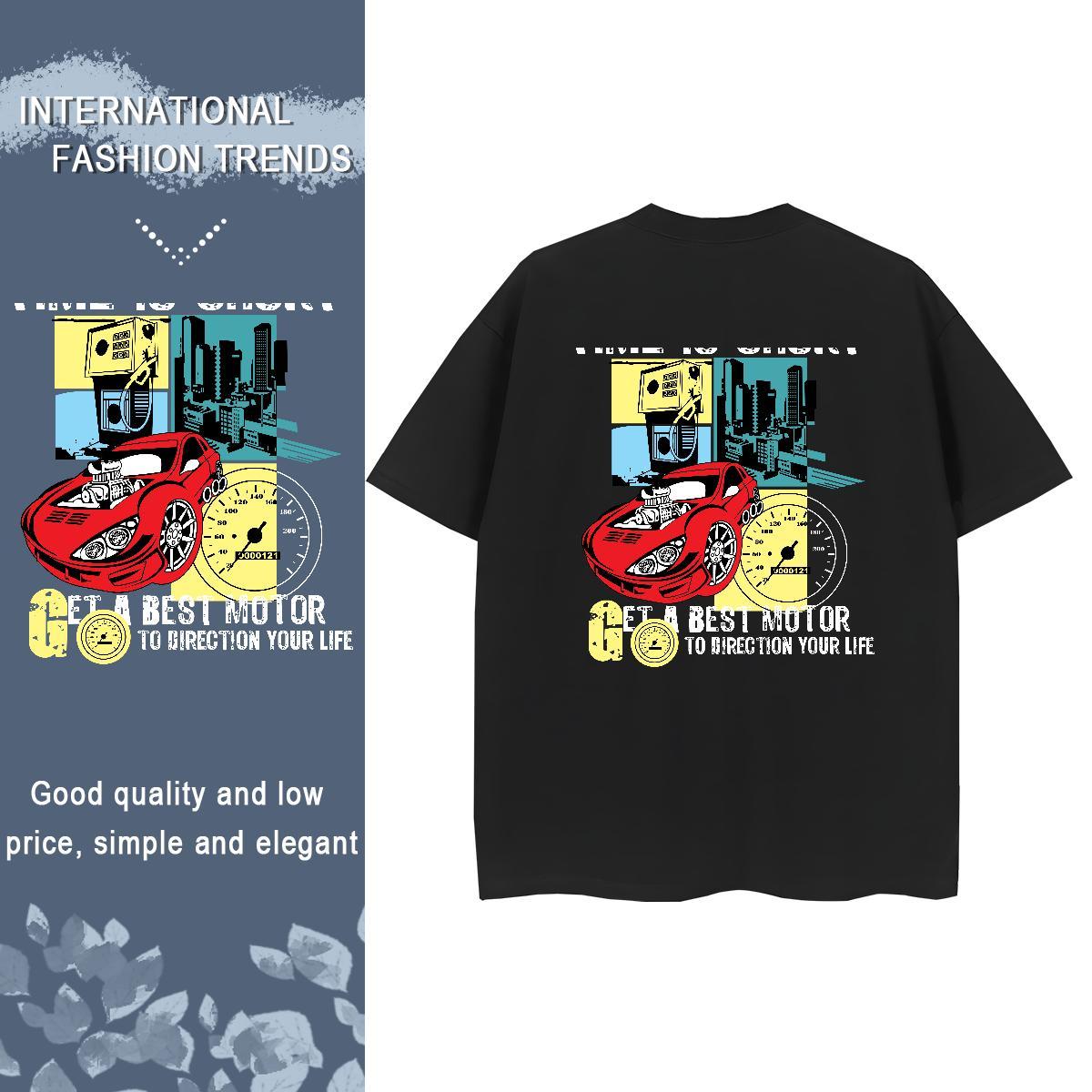 2024 Casual T shirt 230g Cotton Breathable Crew Neck Home Outdoor car Tshirt for Man Woman Popular Cartoon Print Tees Shirts