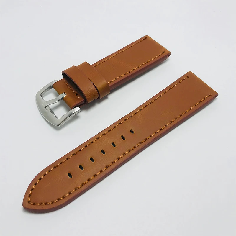 18mm 20mm 22mm 24mm Light Brown Vintage Watch Band Strap PU Leather Watchband Stainless Steel Buckle Clasp Accessories 241010