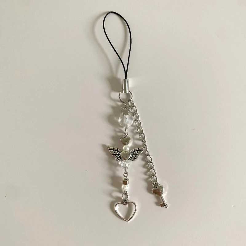 Sparkling phone chain button charm keychain edge chain phone lanyard acrylic keyring jewelry Y241014
