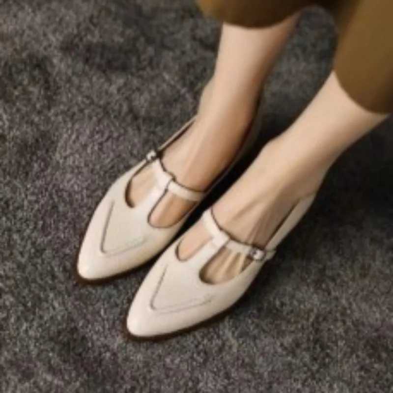 Women Leather High heeled Sandals Summer New Fashion Pointed Toe Thick Heel Women Elegant Shallow Ladies Office LoafersLX241014