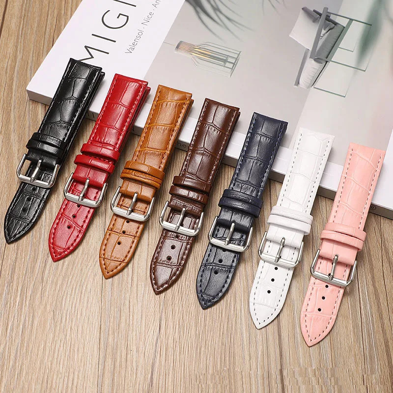Leather Watch Strap with Bamboo Knot Pattern Universal Replacement Watchband Black Brown Blue Red White Pink 1224mm 241010