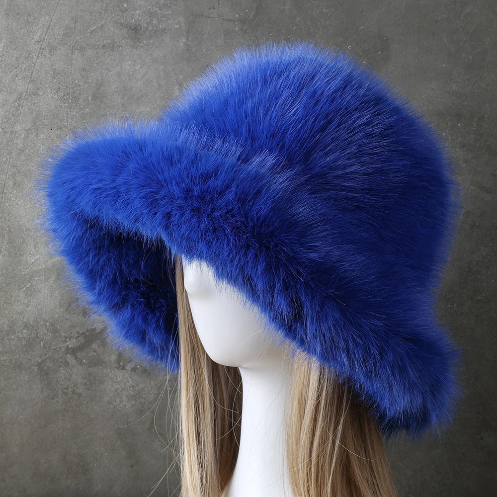 Big fluffy faux fur bucket hat suitable for women ious plush fisherman warm winter thick snow Panama y2k 241009