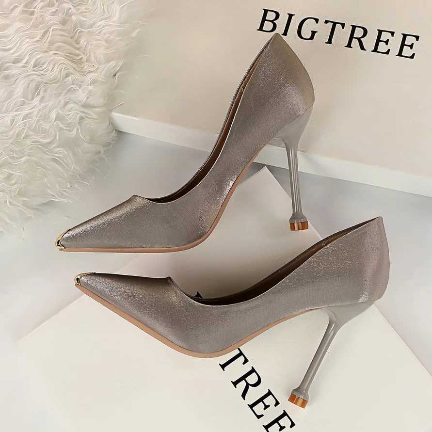 Summer Women 10.5cm High Heels Silk Satin Escarpins Pumps Lady Elegant Sweet Stiletto Wedding Heels Blue Gray Nightclub ShoesLX241014