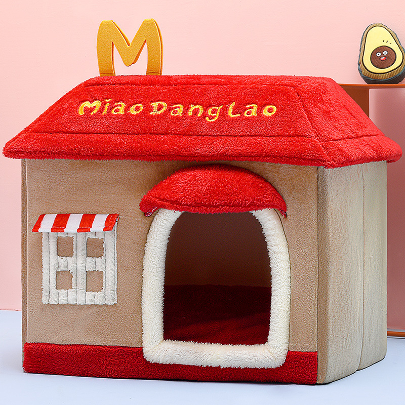 Foldable Cute Bed Strawberry Banana Milk Box House Winter Warm Plush Soft Cave Cat Kitten Kennel Pet Supplies 210722