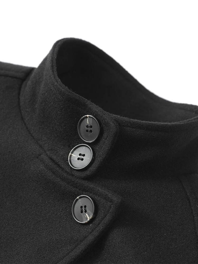 Fashionable high neck woolen coat for womens casual long sleeved single chest slim fit warm coat for autumn street womens coat 241007