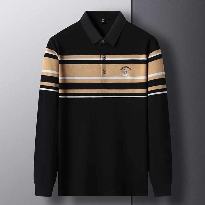 High end striped eternal sleep exotic spider embroidery polo shirt autumn fashion lapel T-shirt mens casual top 240930