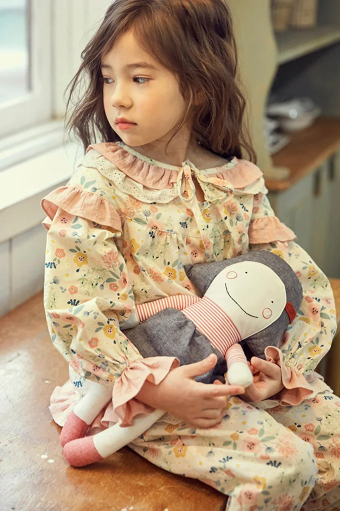 Kid Girls Lolita Cotton Floral Pajama Sets.Vintage Toddler Kid Flowers Pyjamas Set Sleep Loungewear.Children Clothing 241014