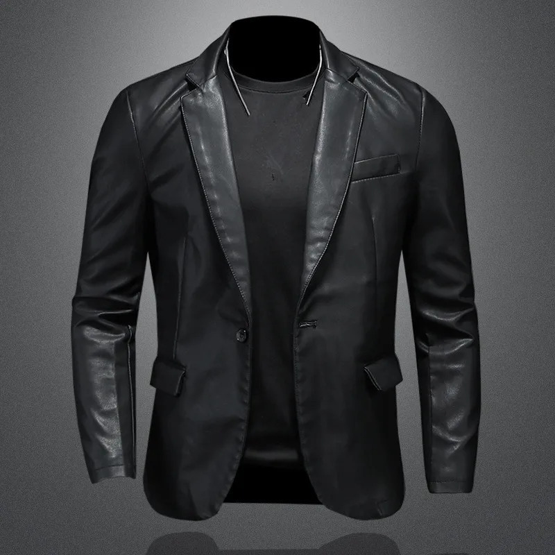Mens Slim Fit Leather Jackets PU Casual Motorcycle Coats Turn Down Collar Black Moto Biker Leather Suede Outerwear Men 5XL 241007