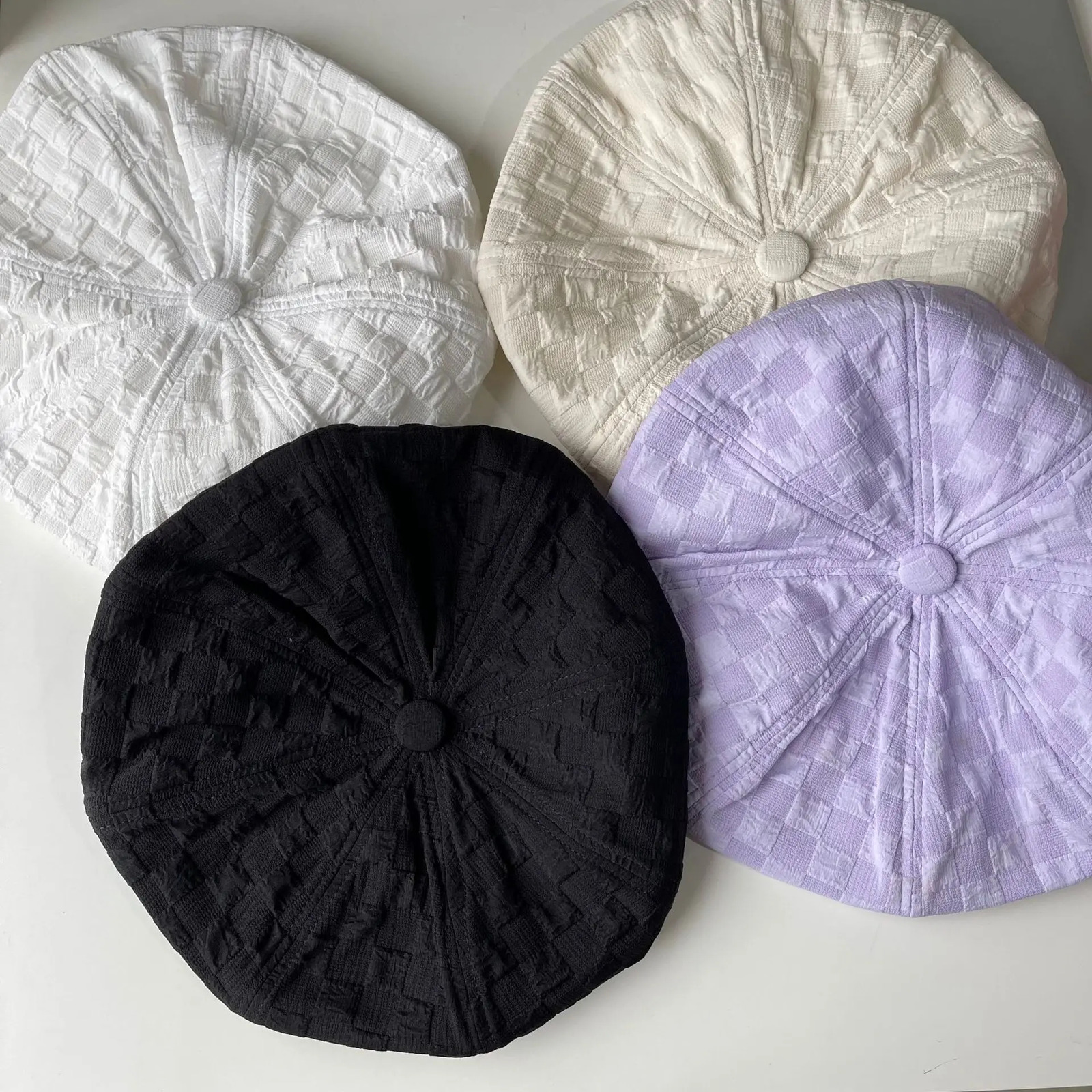 Korean Retro Plaid Beret Caps for Women Summer Fashion All-match Cloud Painter Hat Boinas Para Mujer 241009