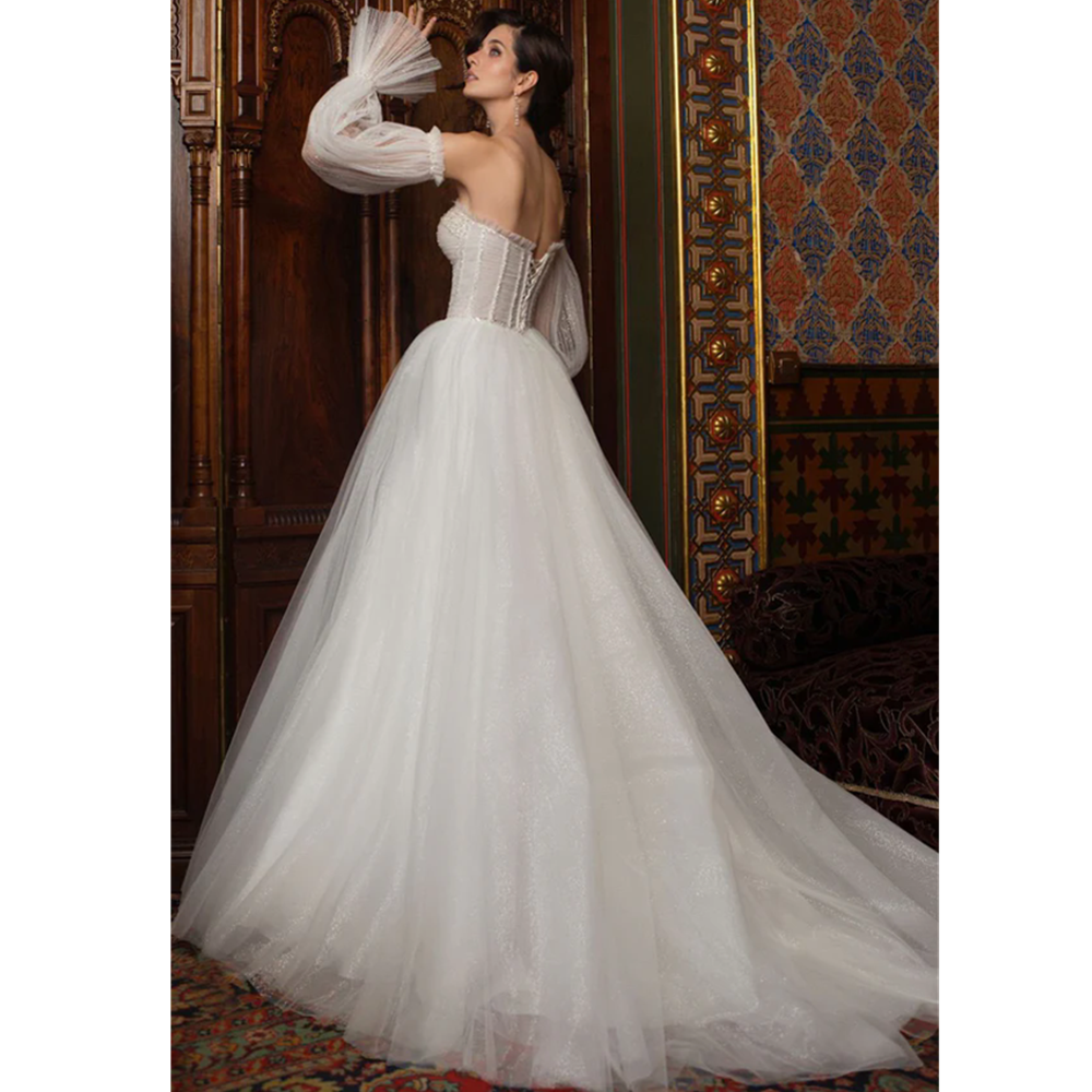 Hot Sale Sweetheart A-Line Wedding Dresses Long Puff Sleeves Lace Appliques Princess Bridal Gowns Vestido De Noiva