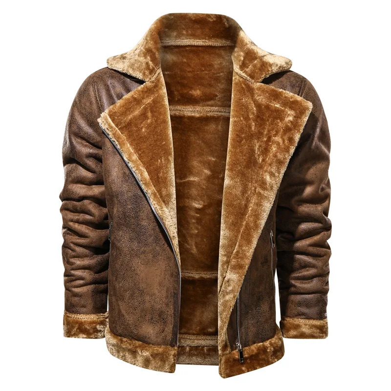 Men Biker Jacket Winter Mens Fur Leather Jacket Coat Male Retro Suede Streetwear Thicken Leather Bomber Jacket 241011