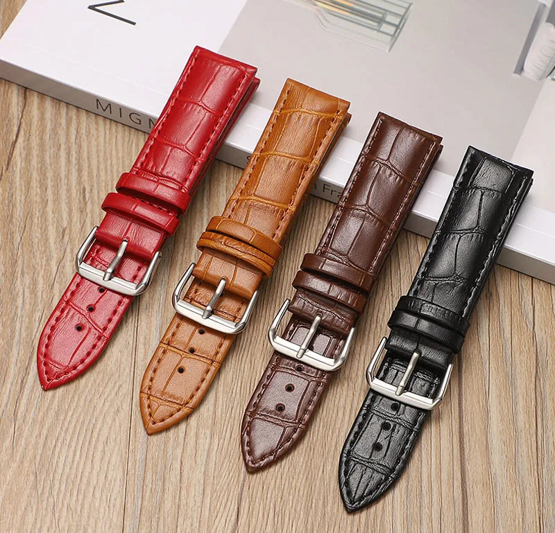 Leather Watch Strap with Bamboo Knot Pattern Universal Replacement Watchband Black Brown Blue Red White Pink 1224mm 241010