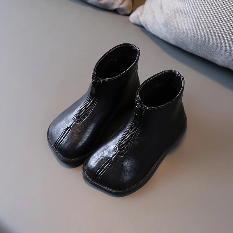 Leather Little Girls Boots Autumn Winter Childrens Shoes Square Toe Zip Fashion Kids Toddler Boots 241014
