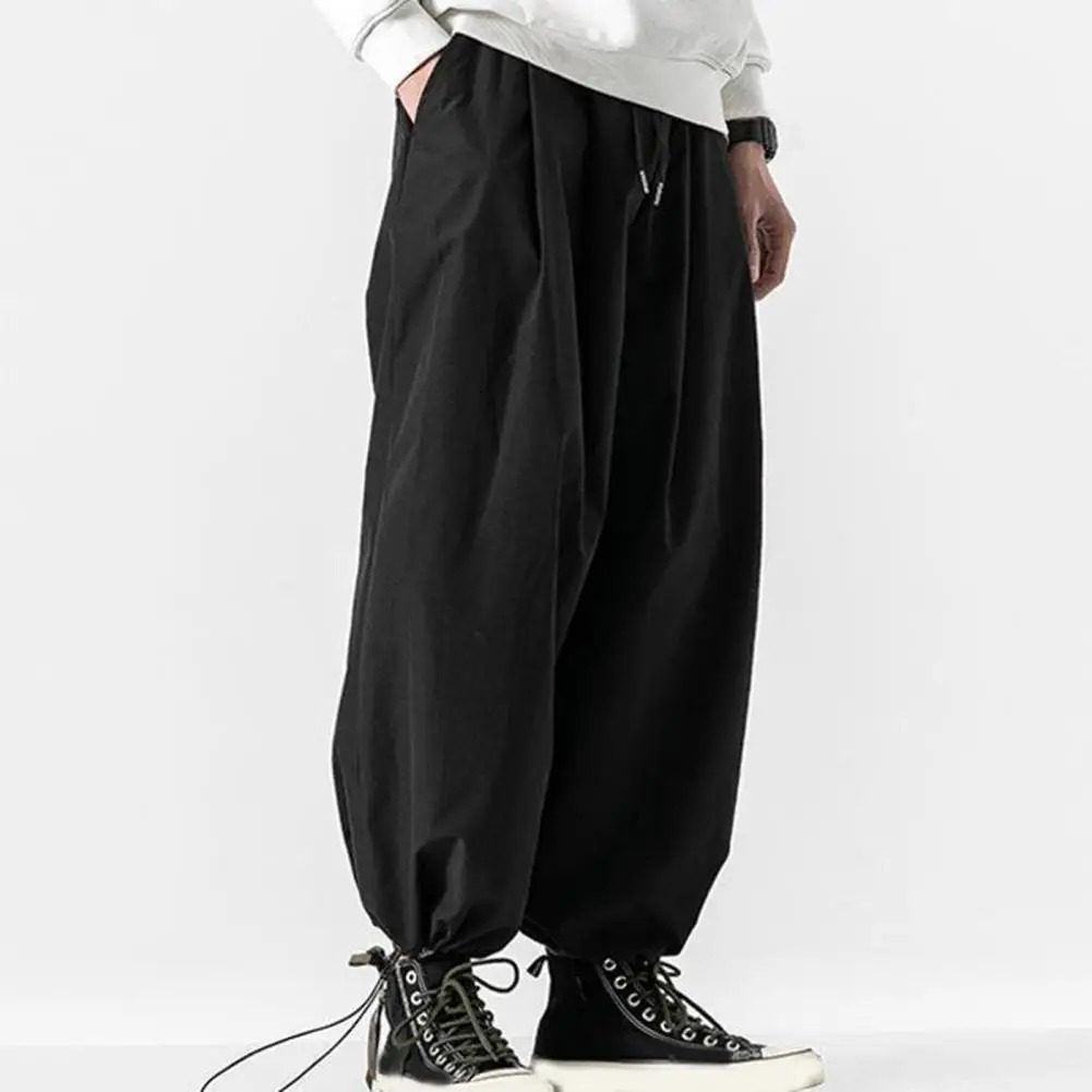 Spring Men Loose Harem Pants Japanese Wide Leg High Quality Casual Sweatpants Anklebanded Hip Hop Drawstring 240930