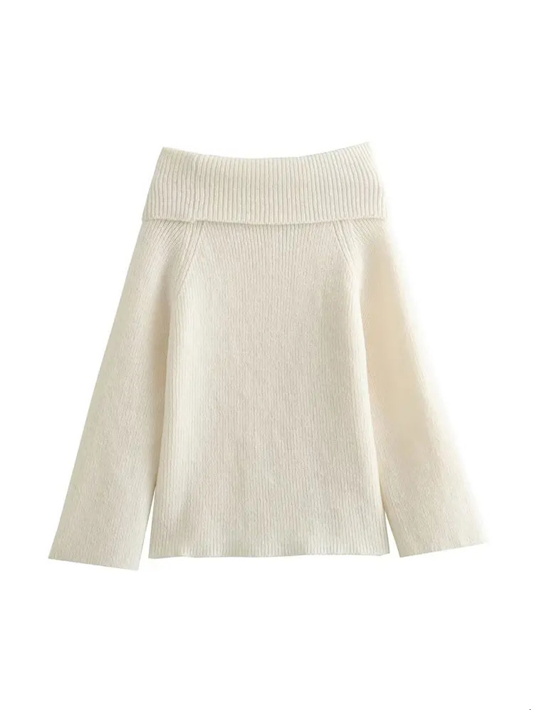 TELLHONEY Womens Fashion Slant Neck Strapless Sweater Womens Casual Long Sleeve Knitted Ultra Thin Fit Pulling 241007