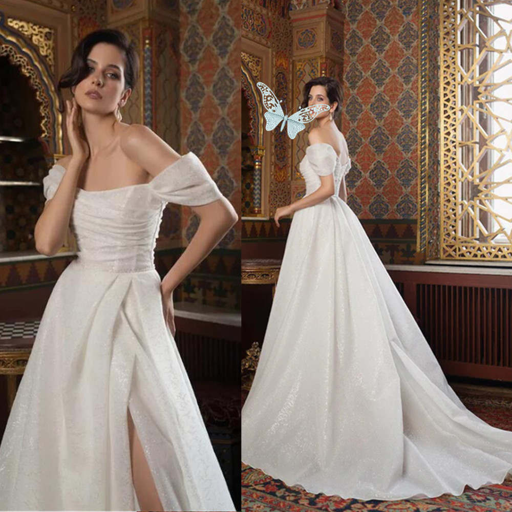 Elegant Off the Shoulder Wedding Dress for Brides Pleat Open Back Simple Bridal Gowns Sweep Train Beach vestidos de novia 2024