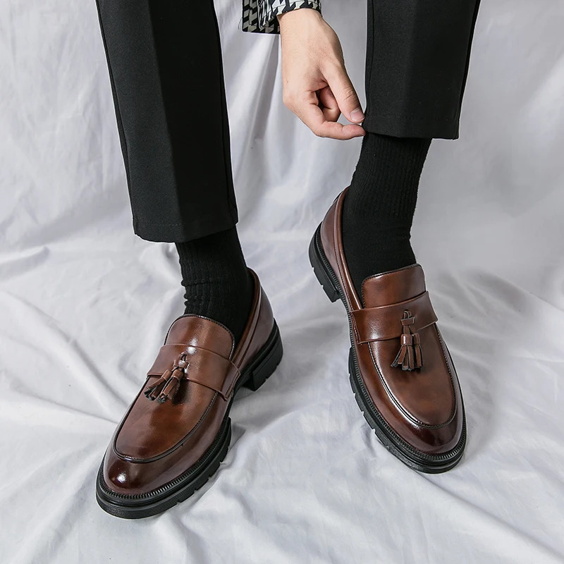 Mens Black Spring Summer Business Men Shoes Casual Banquet Leather Shoes Leather Brown Dress Tassel Loafers Odor Prevention 241014