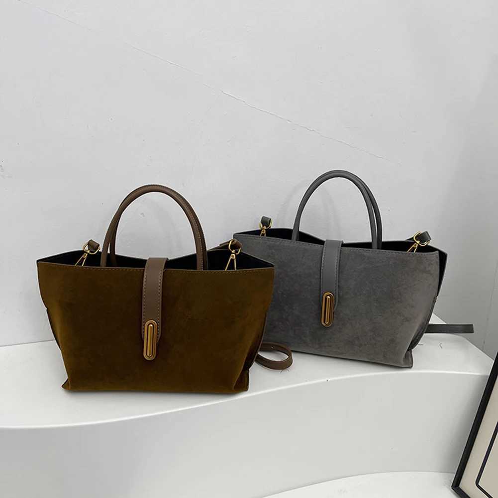 Ladies Faux Suede Tote Bag Fashion Shoulder Zip Closure Pu Crossbody Designer Handbag Simple Commuting 241014