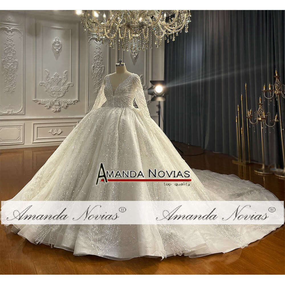 Silhouette Long Sleeves V-necke Wedding Dress