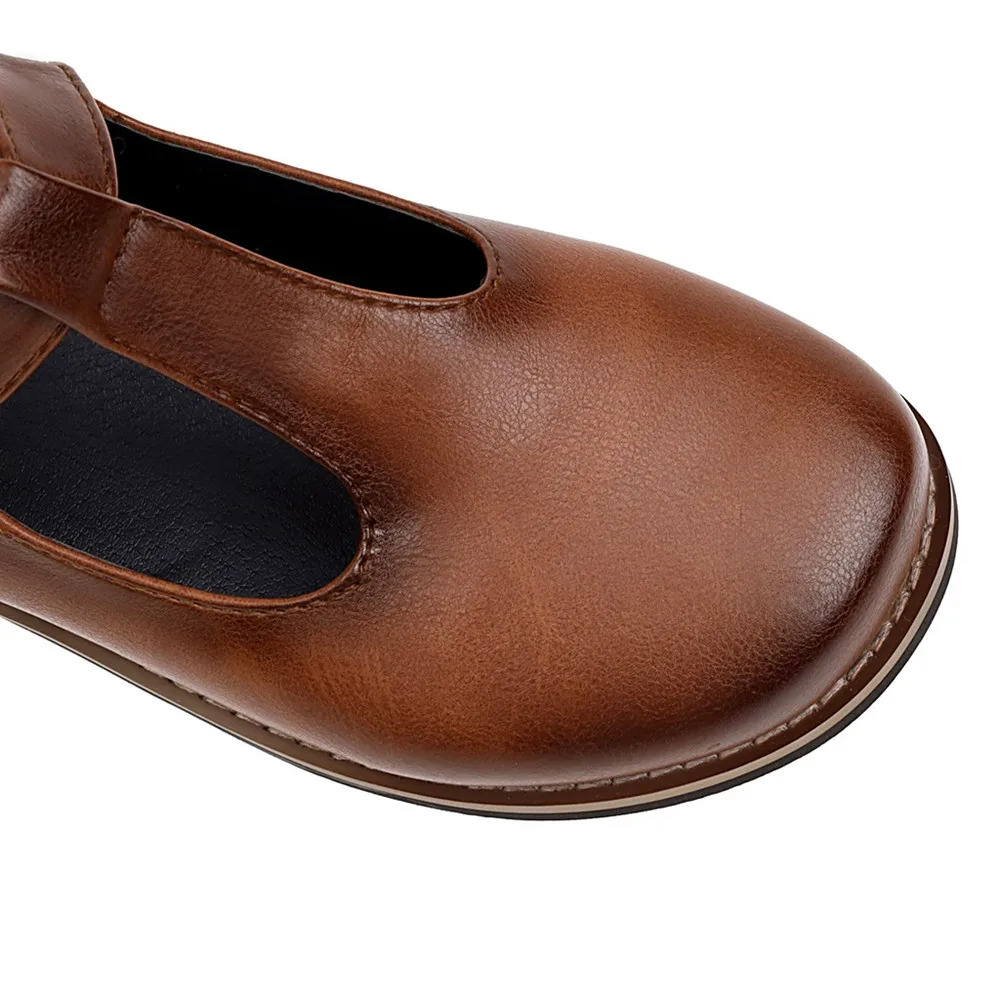 Retro Women Flat Pumps Girl Student Shoes Lady T Brown Concise Ankle New Strap Round Toe Flats Spring Leisure Mary Jane shoes 241014