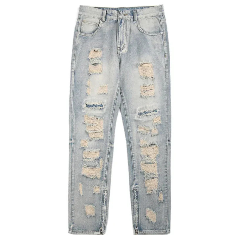 Men Summer Big Ripped Tassel Fashion Jeans Male Breathable Streetwear Baggy Hip Hop Distressed Denim Pants Y2k Goth Trouser 241011