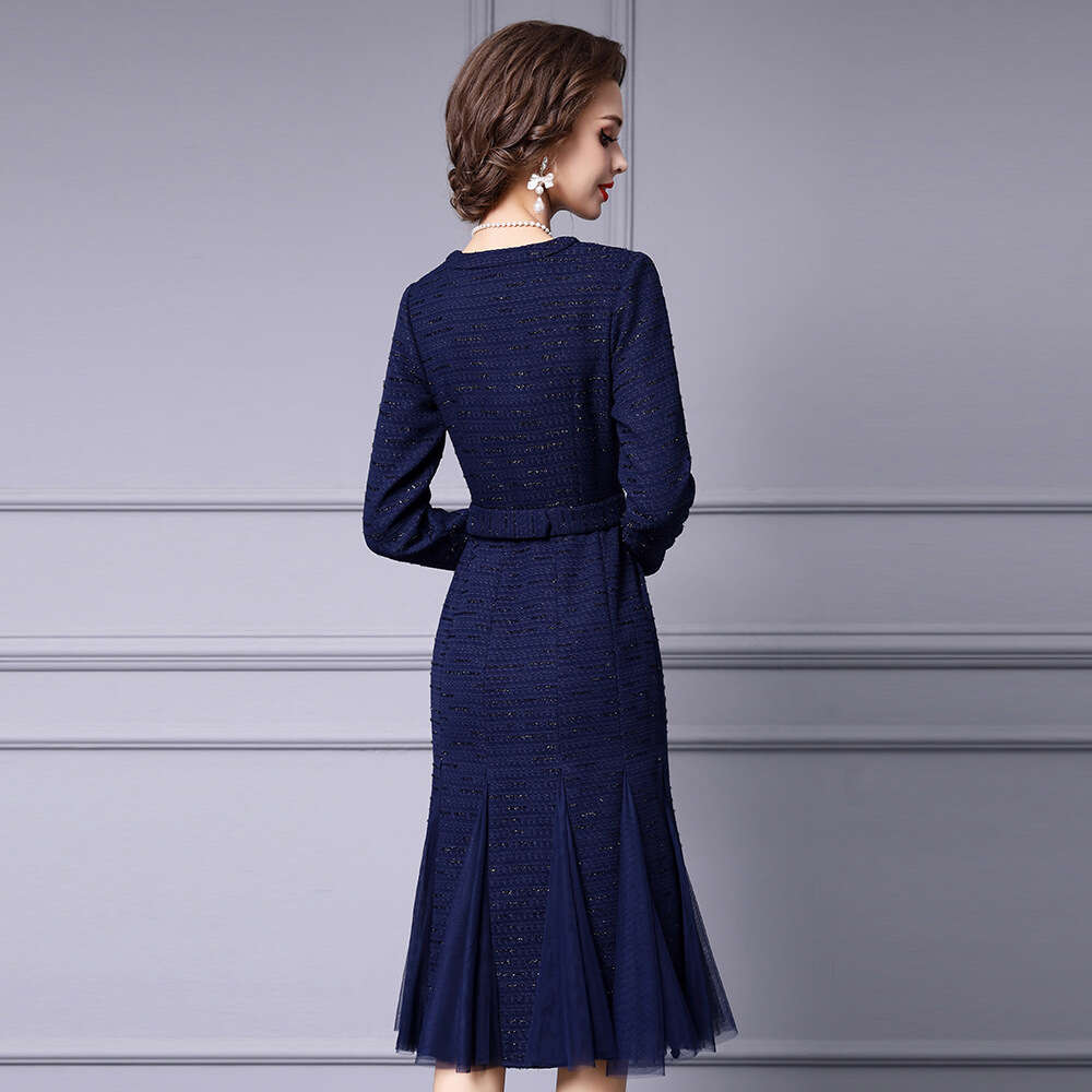 is Suitable for Slightly Overweight Dresses. 2024 Autumn and Winter New Style Has A Super Beautiful Temperament. the Coarse Tweed Spliced Fish Tail Sk