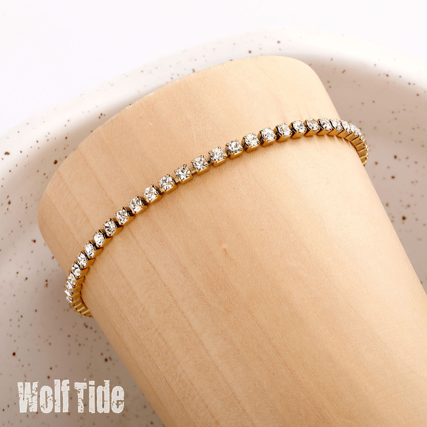 2MM Stainless Steel Prong Tennis Chain Bracelet 7 Inches 18k Gold Plated Hip Hop Sparkly Women Chains Bracelets Wrist Jewelry For Women Bijoux Gifts