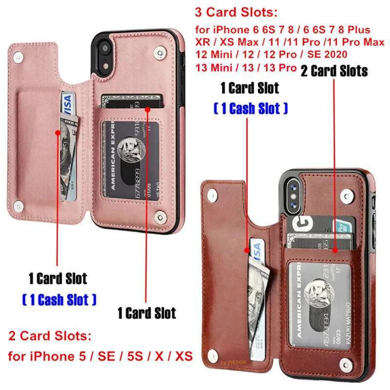 Slim Fit Premium Leather Cover For iPhone 14 13 11 12 Pro XS Max XR X SE 6S 6 7 8 Plus Wallet Card Holder Slots Flip Case