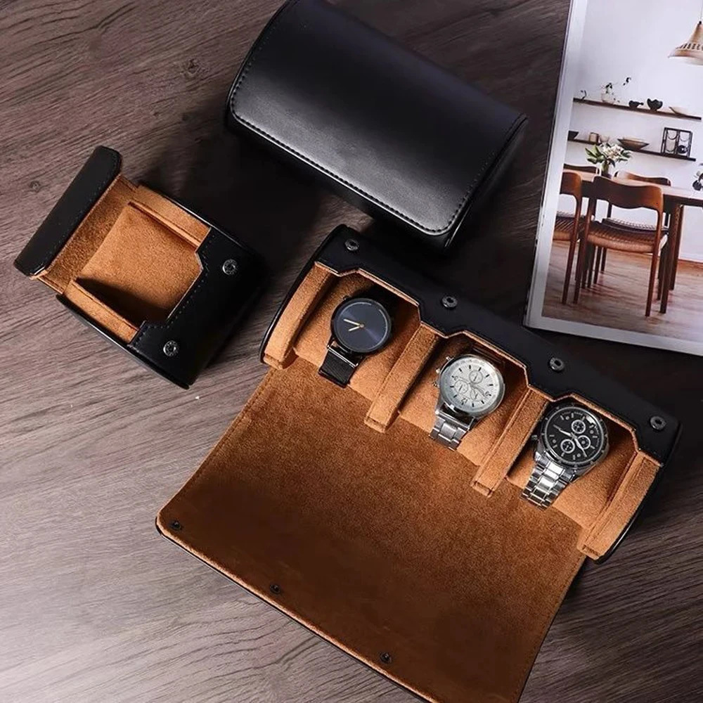 Mens Watch Roll Travel Case Manager with 1/2/3 Slot Display Storage Portable Watch Roll PU Leather Case 241011