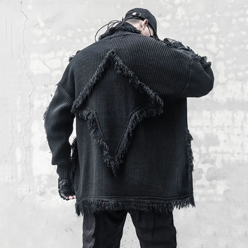 PFNW Dark Style Mens Cardigan Individual Tailoring Tassel Kintting n Turndown Collar Male Loose Sweater Autumn 12C417 241011