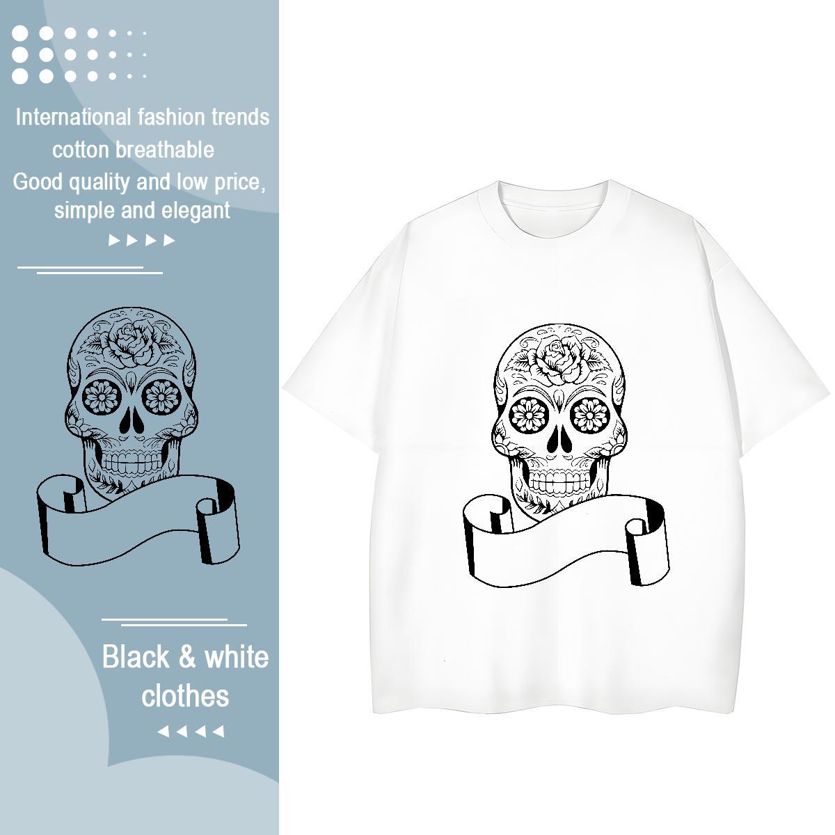 2024 Casual T-Shirts 230g 100% Cotton Breathable Soft Daily Wear skull Couples T Shirts High quality Plus Size Custom Top Shirts