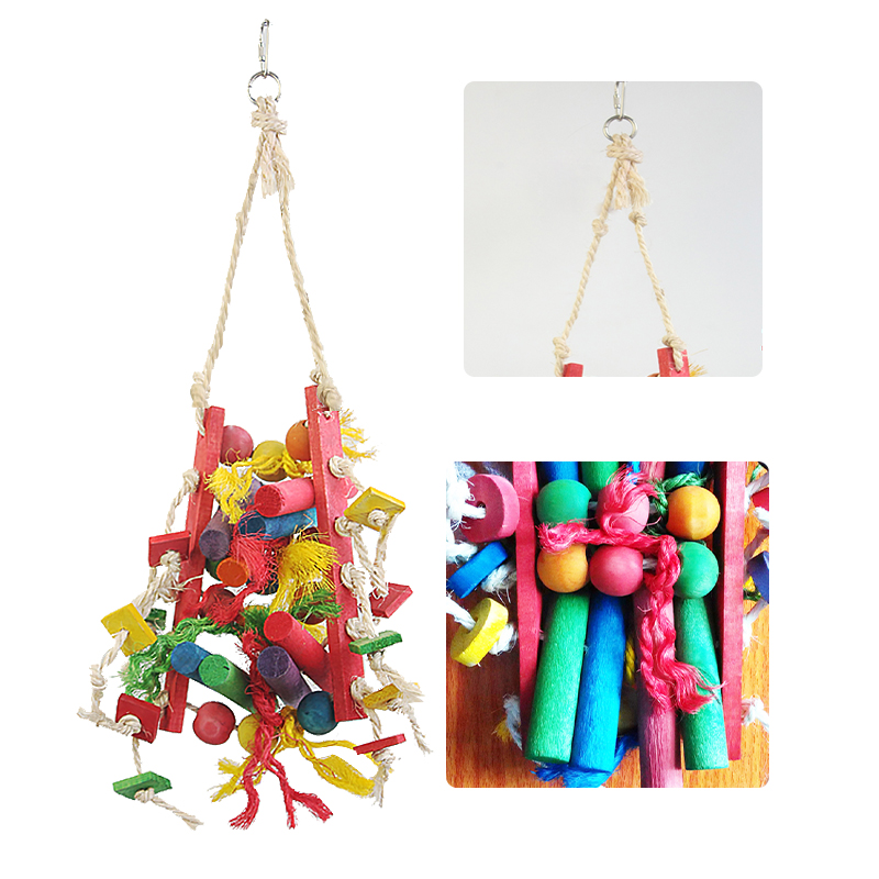 Colorful Hanging Wooden With Sisal Bird Toys Macaw Cockatoo Cockatiel Conure Handmade Toy Plant Fibre Parrot Bite-resistant Toy