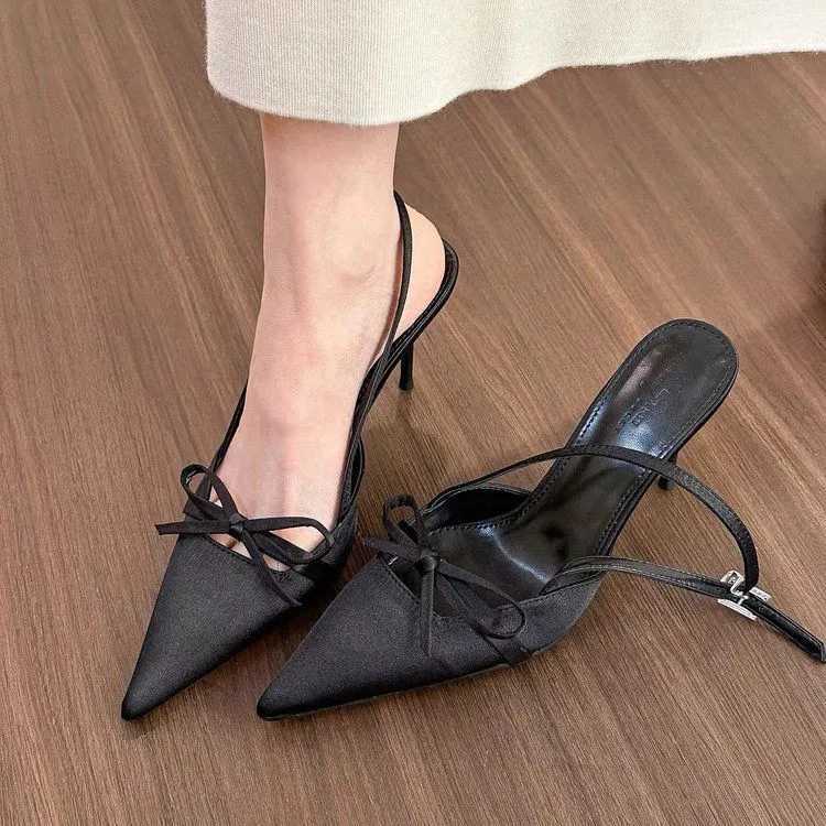 Pointy single-shoe women 2024 new spring stiletto sandals French with skirt temperament high heels kAWaii shoesLX241014
