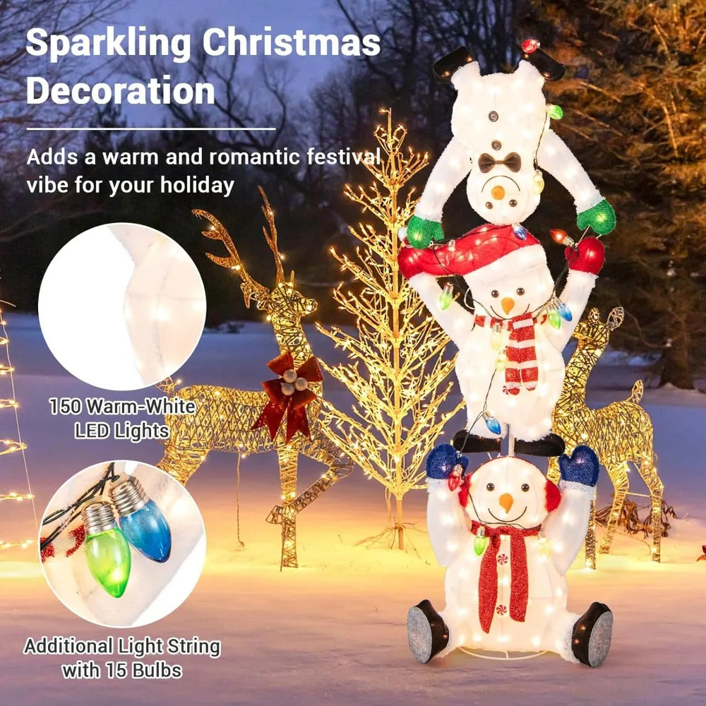 56foot Christmas stacked snowman with pre installed LED lights string outdoor yard decoration 241014