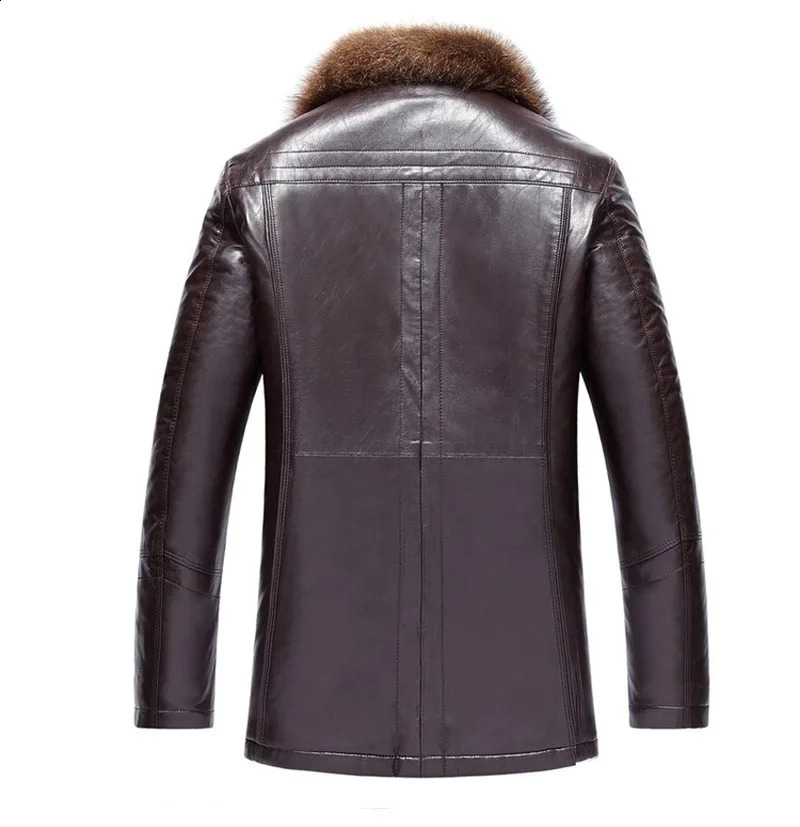 Mens Leather Jacket with Real Raccoon Fur Collar Winter Thicken Coat Jaqueta De Couro Chaqueta Men PU Leather 241007