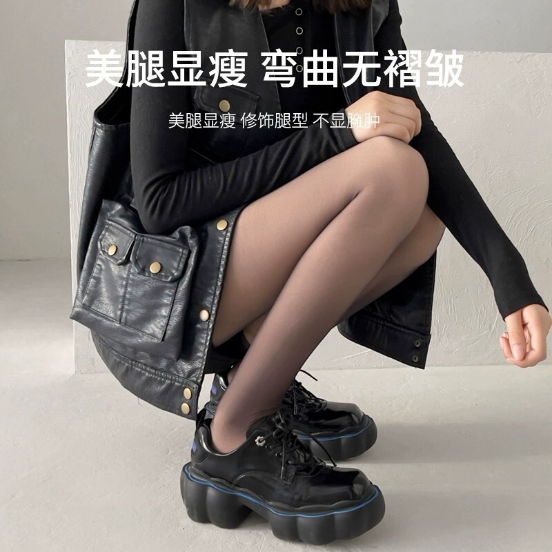 2025 New Designer Women s Winter Pantyhose trend Double layered Translucent Bare Leg Socks Warm Tight Pants with Wool Black Silk Socks