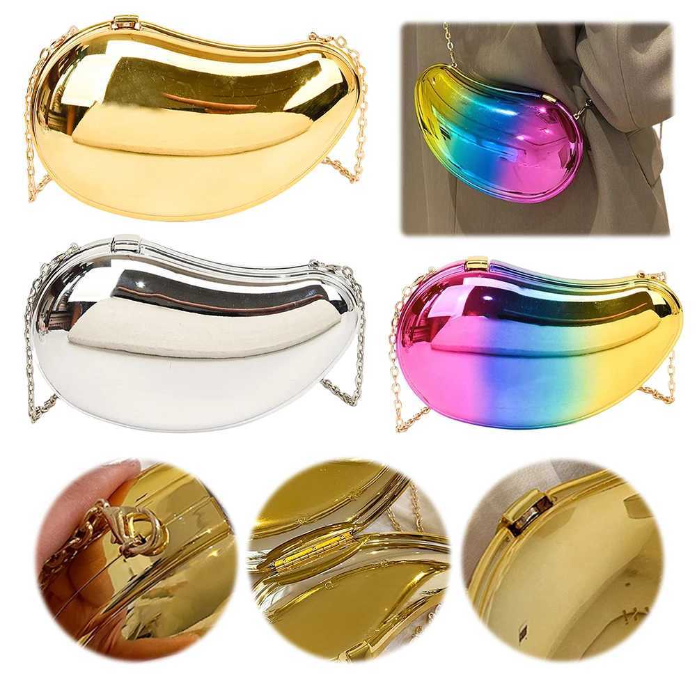 Ladies Sparkly Acrylic Clutch Purse Chain Shape Shoulder Bag Metallic Evening for Party Prom 241015