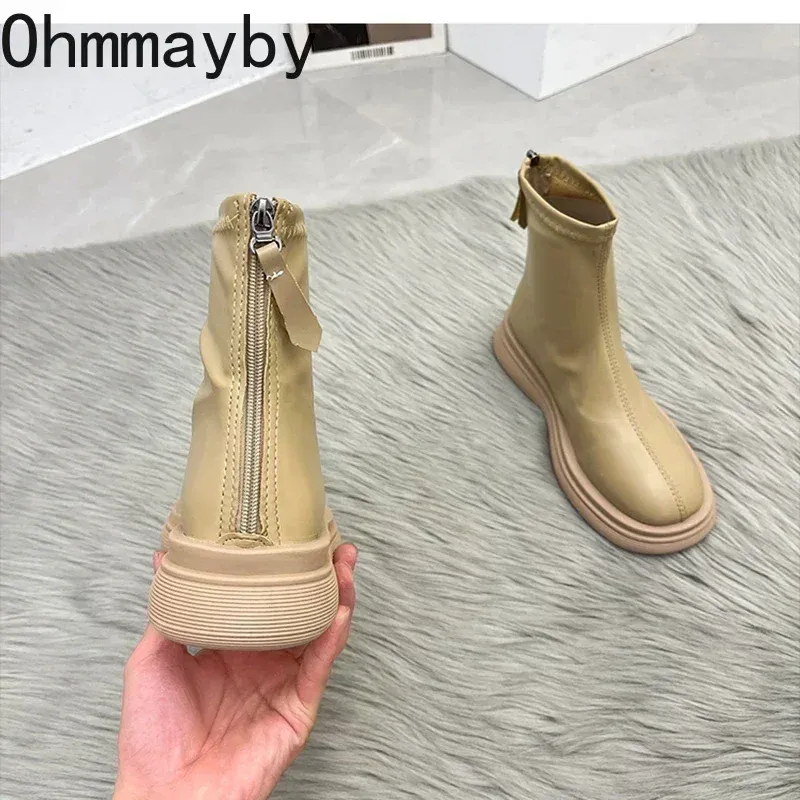 2024 Women Boots Long Thick Sole Ladies Zipper Knight Flats Heel Fashion Knee-High Boots Keep Warm Plush Winter Shoes Snow Booties