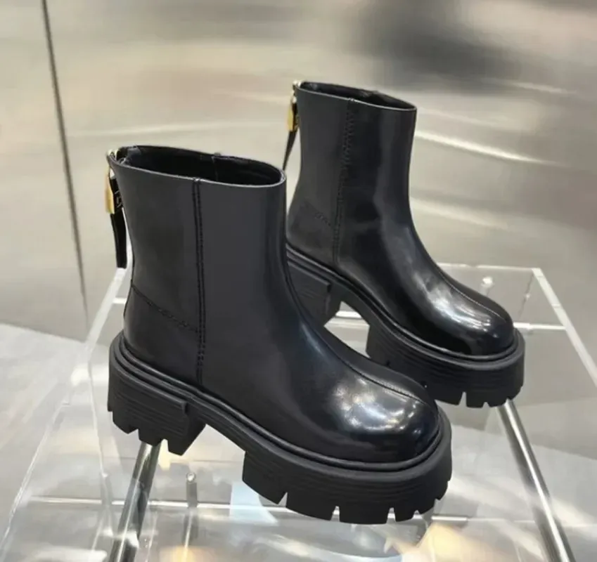 Women's Designer Ankle High Round Head Thick Heel Back Zipper Fashion Platform Shoes Boots Women 2024