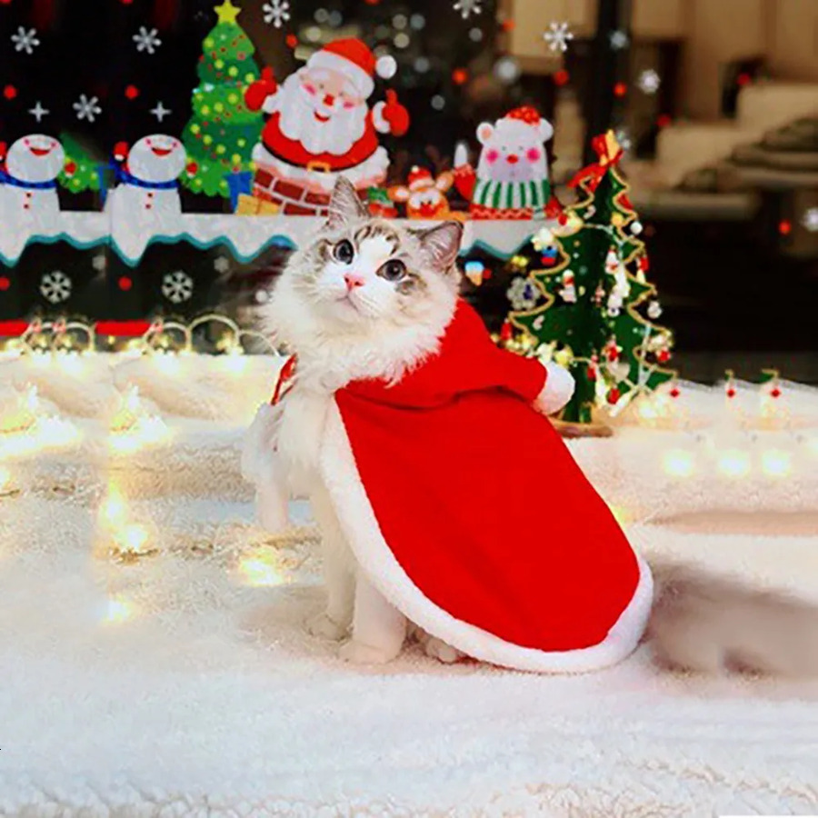 Pet Santa Christmas Cosplay Elk Dog Puppy Hoodie Coat Clothes Soft Plush Warm Cloak Outfit For Small Dogs Cats Costume s 6f5
