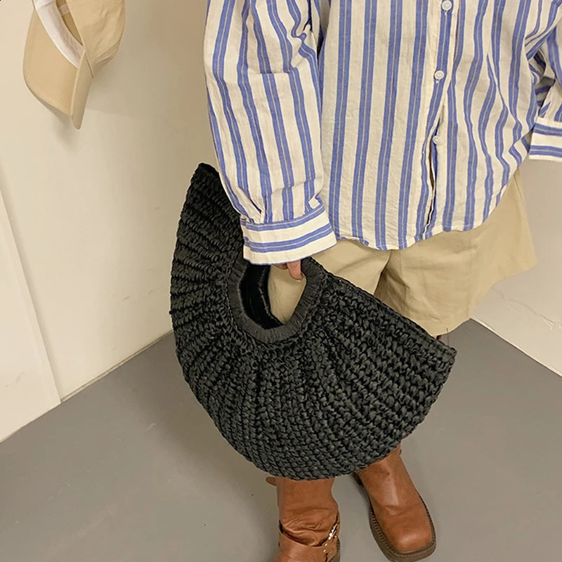 Moon Bag Beach Vacation Straw Vine Weaving Handbag Womens Summer Large Capacity Shoulder Shopping 241014