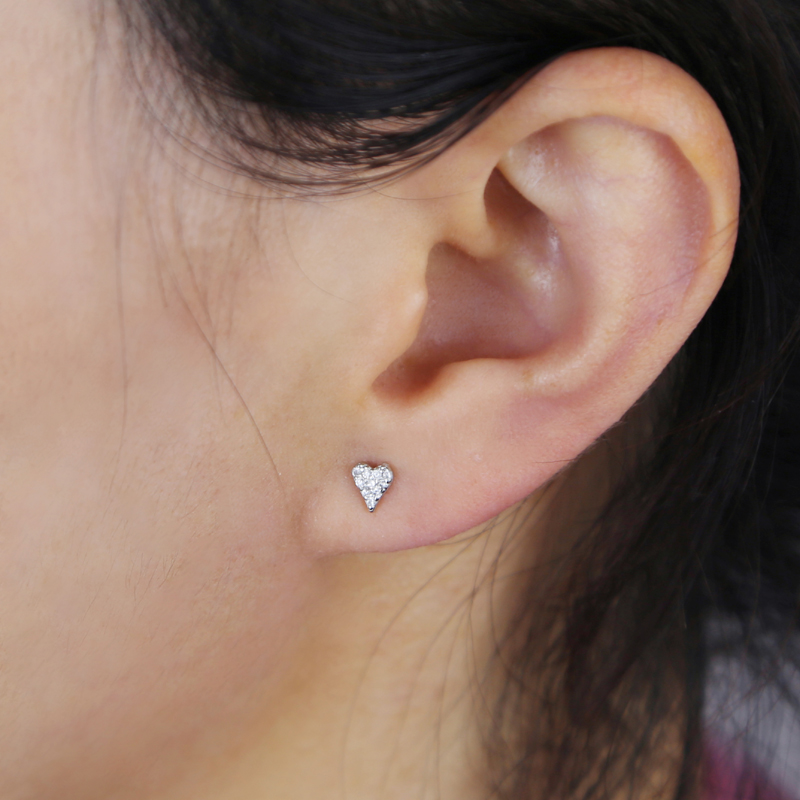 Sterg Sier Mini Love Heart Stud Earrings for Women with Cubic Zirconia